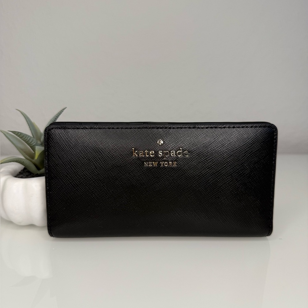 KATE SPADE ♠️ Large Slim Bifold Wallet Saffiano Leather - Black - NWT